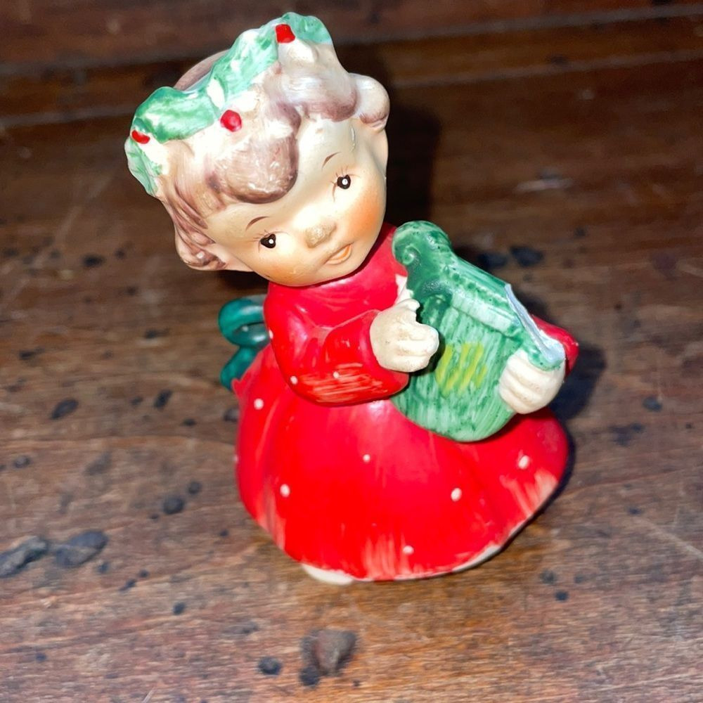 Vtg Lefton ceramic Christmas angel holding a lyre/as‎ is